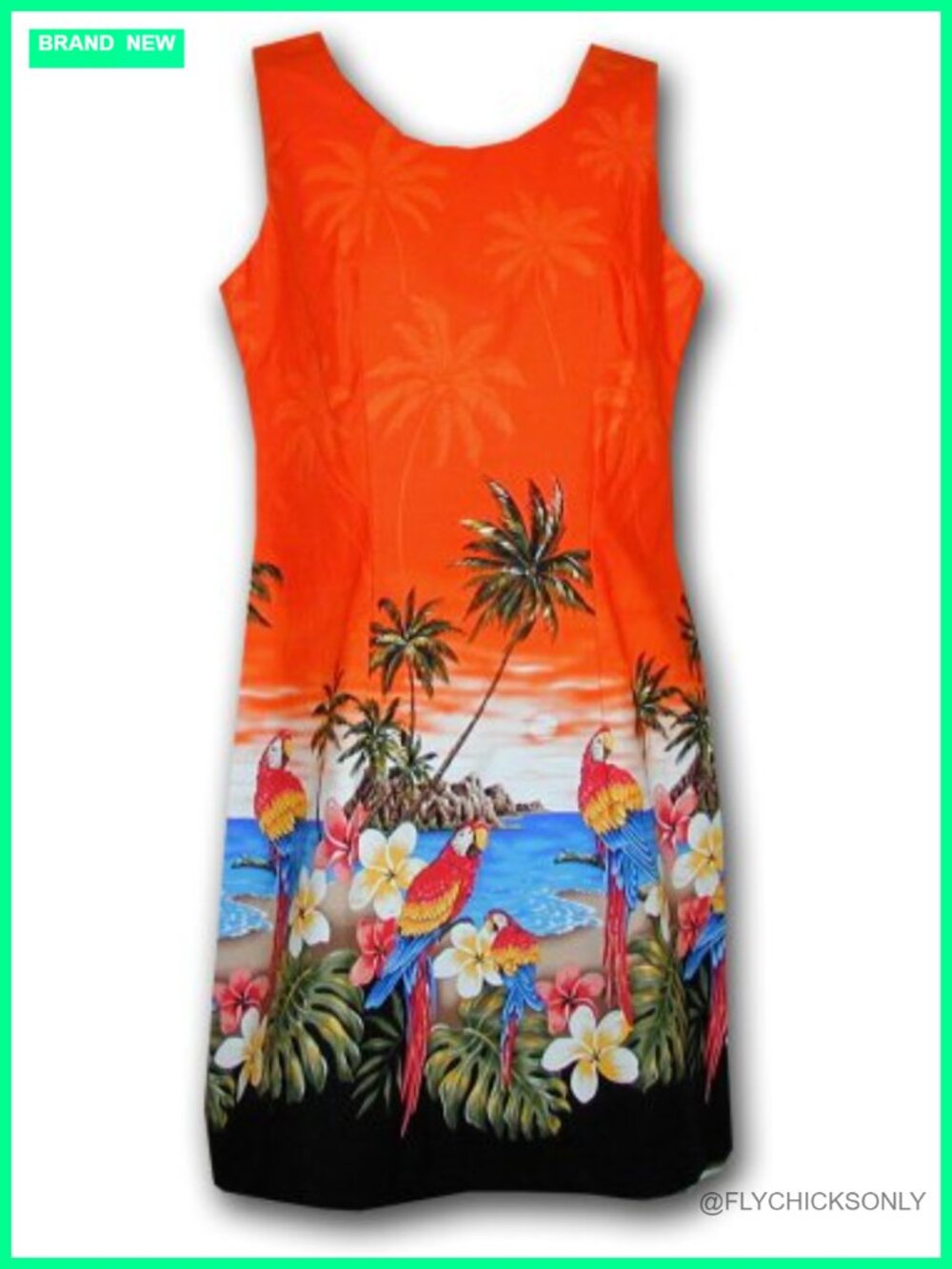 Hawaiian Floral Tank Dress Scoop Neck Sleeveless Zipper Back Short
